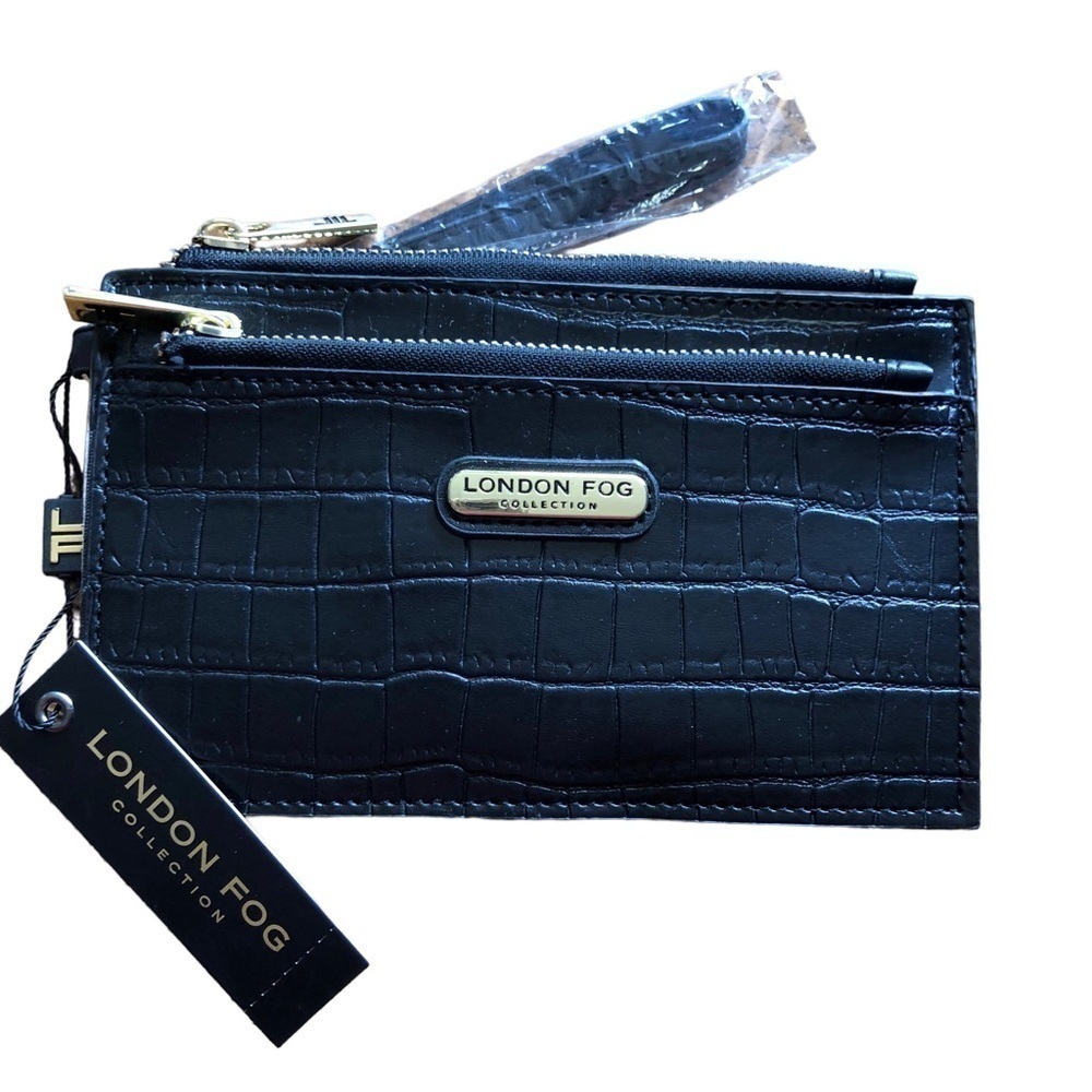 London Fog Danica Black Croc Embossed Wristlet
